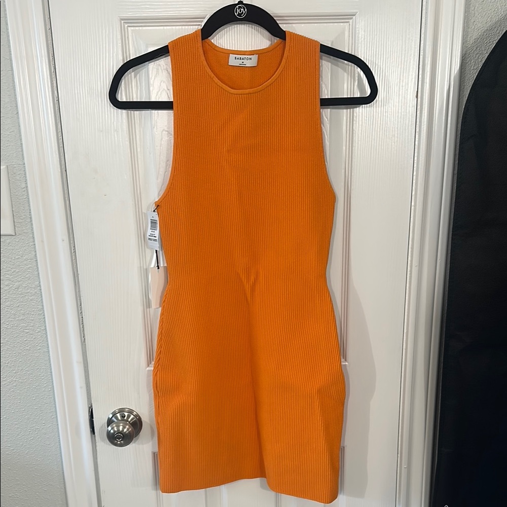 Aritzia Orange sculpt racer mini dress NWT